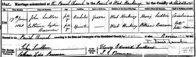 Marriage Banns of Catherine Bearman and John Ludlow 1868
